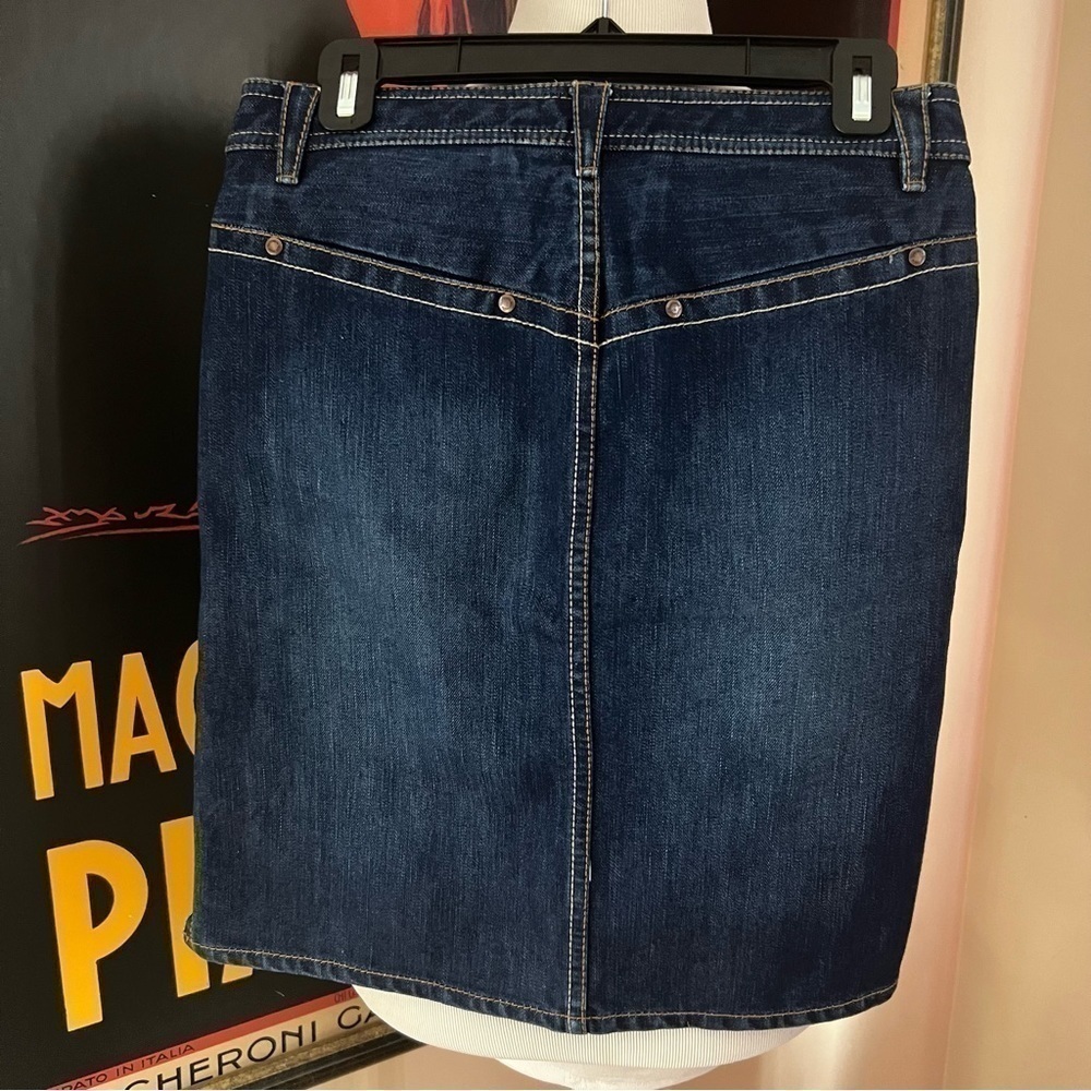 fcuk jeans: Exposed Stitching Dark Denim Jean Skirt  With Functioning Pockets - Picture 2 of 9